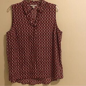 Dana Buchman Blouse Womens V-Neck Sleeveless Red White Black Top Collar Size XL